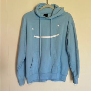 Dream Baby Blue Pullover Hoodie Logo Smiley No Size 22” Shoulders 26” Length